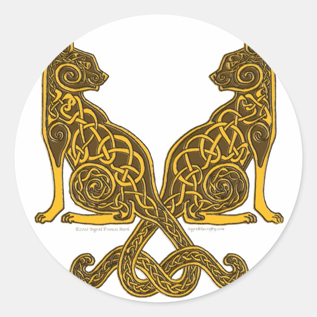 keltische Katzen 6 Bronzegolz Runder Aufkleber (Vorderseite)