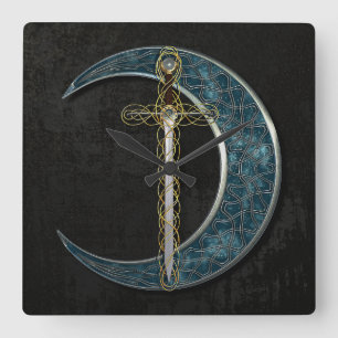 Keltische Klinge und Mond Quadratische Wanduhr