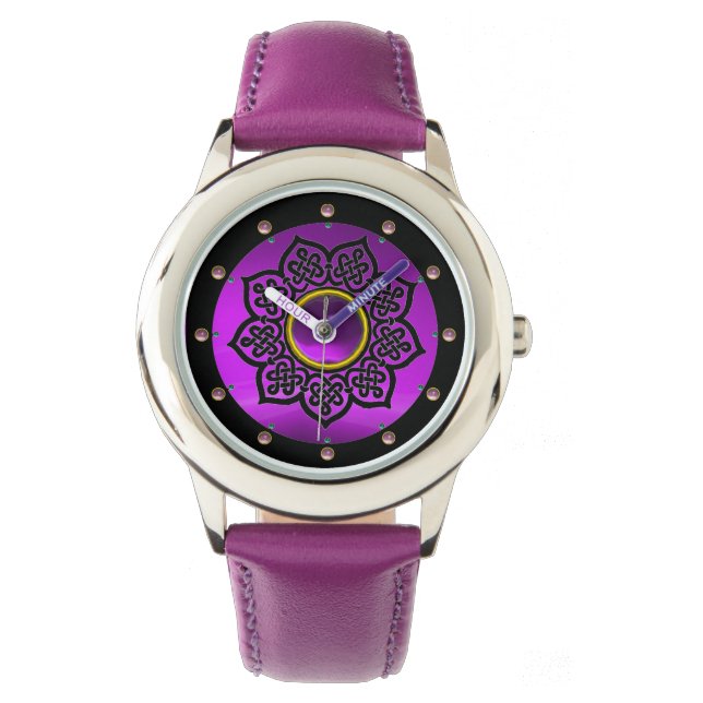 KELTISCHE KNOTEN BLUME UND LILA AMETHYST-GEM-STEIN ARMBANDUHR (Vorderseite)