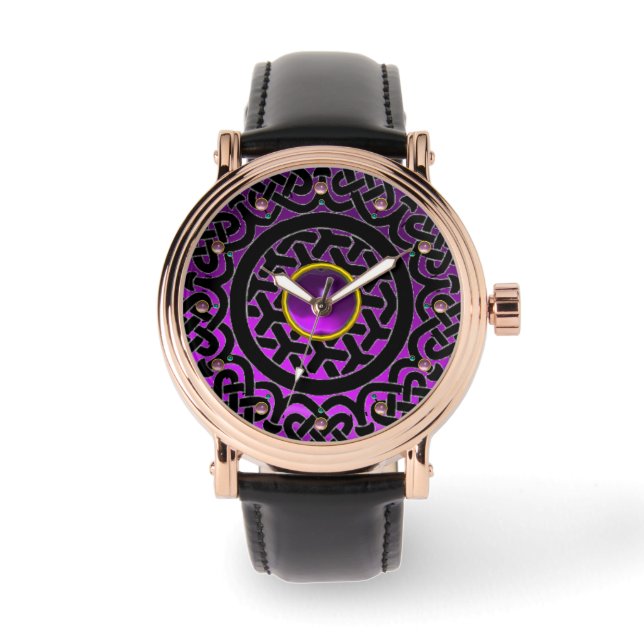 KELTISCHE KNOTEN BLUME UND LILA AMETHYST-GEM-STEIN ARMBANDUHR (Vorderseite)