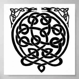 Keltische Knoten-Drachen - Schwarzes u. Weiß Poster