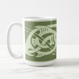 Keltische Knüpfarbeit Fische in Grün Kaffeetasse
