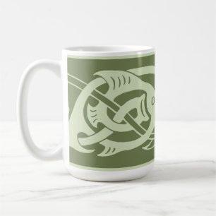 Keltische Knüpfarbeit Fische in Grün Kaffeetasse