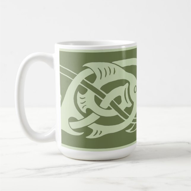 Keltische Knüpfarbeit Fische in Grün Kaffeetasse (Links)