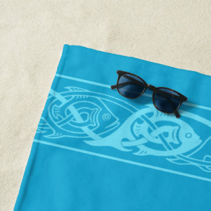Keltische Knüpfarbeit Fischen in Blue Beach Handtu Strandtuch
