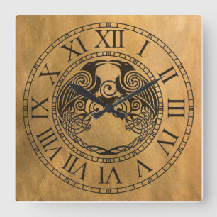 Keltische Krähe Quadratische Wanduhr
