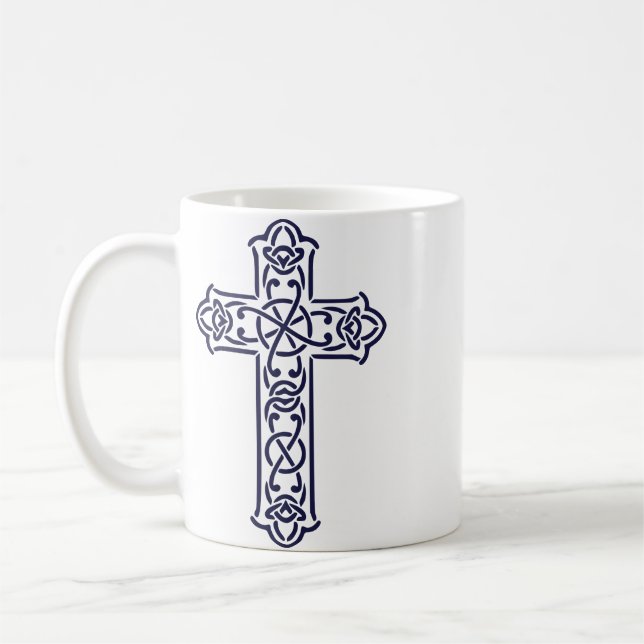 Keltische Kreuz-Grafik-Knotenarbeit-Kunst Kaffeetasse (Links)