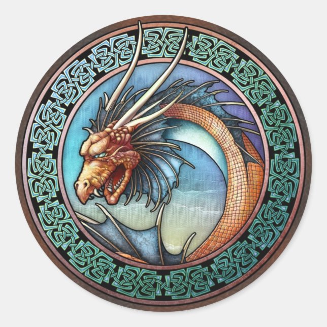 Keltische Kunst-Drache-Aufkleber Runder Aufkleber (Vorderseite)