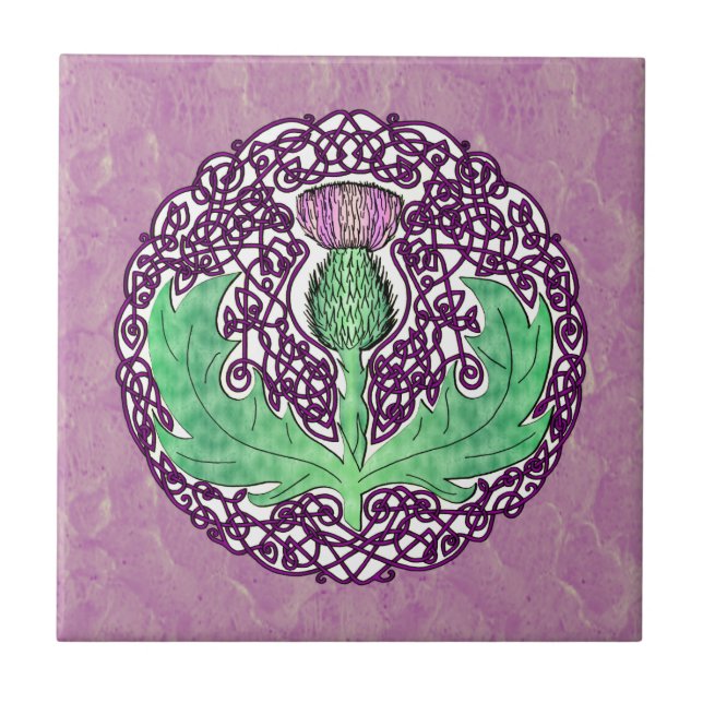 Keltische Kunst-schottische Distel - lila Fliese (Vorderseite)