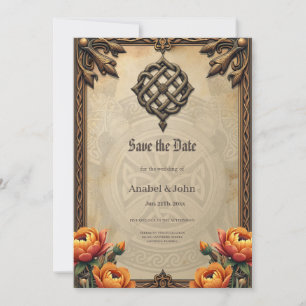 keltische Kunst und florale Pracht in warmen Tönen Save The Date