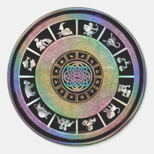 Keltische Regenbogen-Tierkreis-Mandala Runder Aufkleber