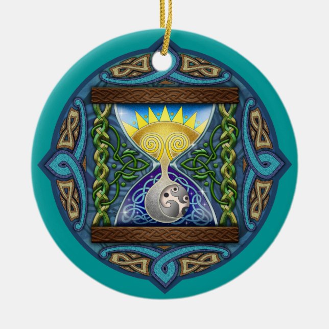 Keltische Sun-Mond Hourglass-Verzierung Keramik Ornament (Vorne)