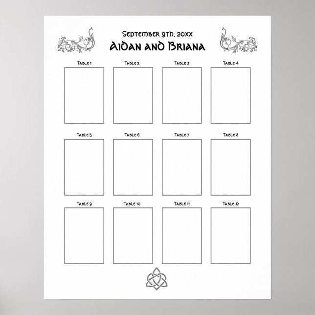 Keltische Symbole und Blattwerk für 12 leere Tabel Poster (Vorne)