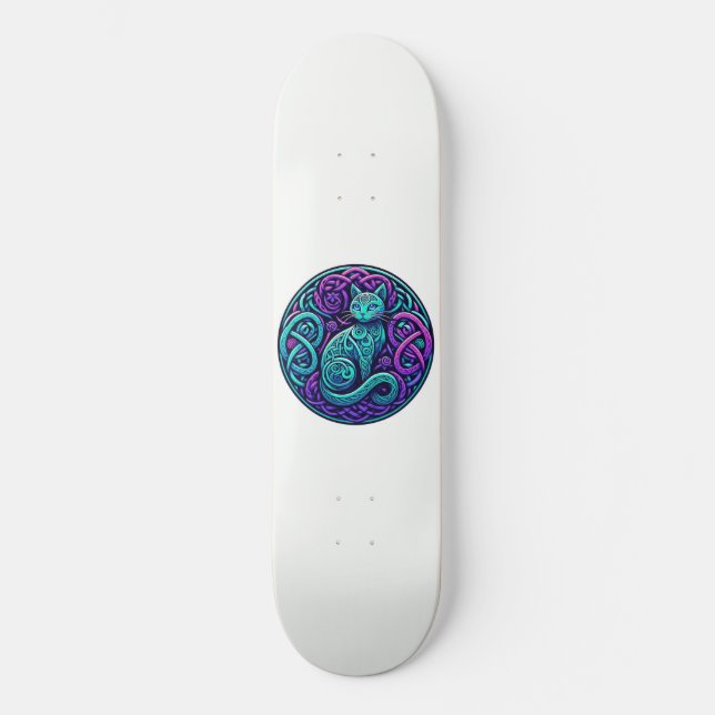 Keltische Turq und Lila Katze Skateboard (Vorderseite)