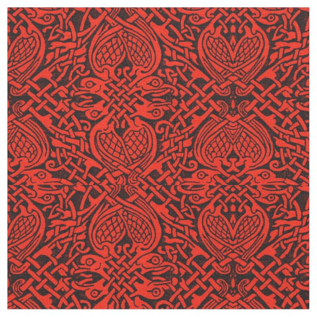 Keltische Vogel-Webart im Rot Stoff (Nahaufnahme)