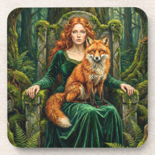 Keltische Waldkönigin Rotfuchs Hexe Fantasy-Kunst Getränkeuntersetzer