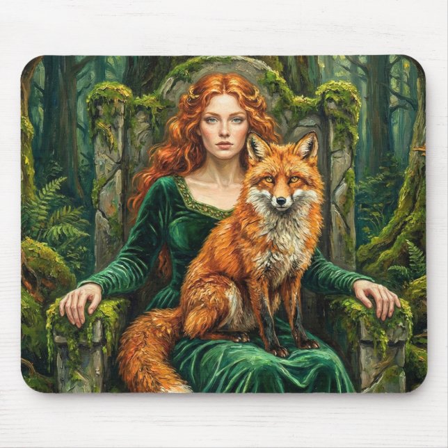 Keltische Waldkönigin Rotfuchs Hexe Fantasy-Kunst  Mousepad (Vorne)