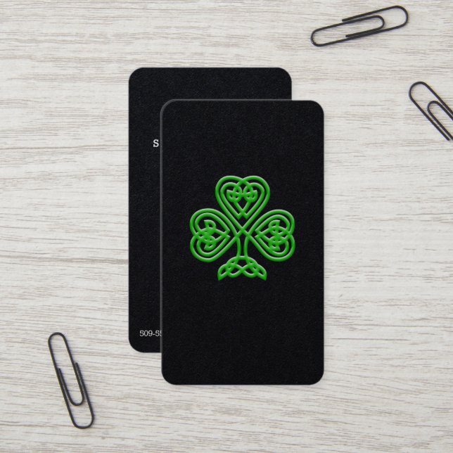 Keltischen Knoten-Art-Grün-Kleeblatt-St Patrick Visitenkarte (Vorderseite/Rückseite Beispiel)
