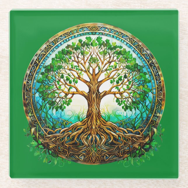 Keltischer Baum im Grünen Glasuntersetzer (Vorderseite)