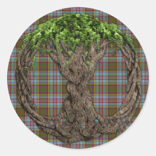 Keltischer Baum und Clan Anderson Tartan Runder Aufkleber