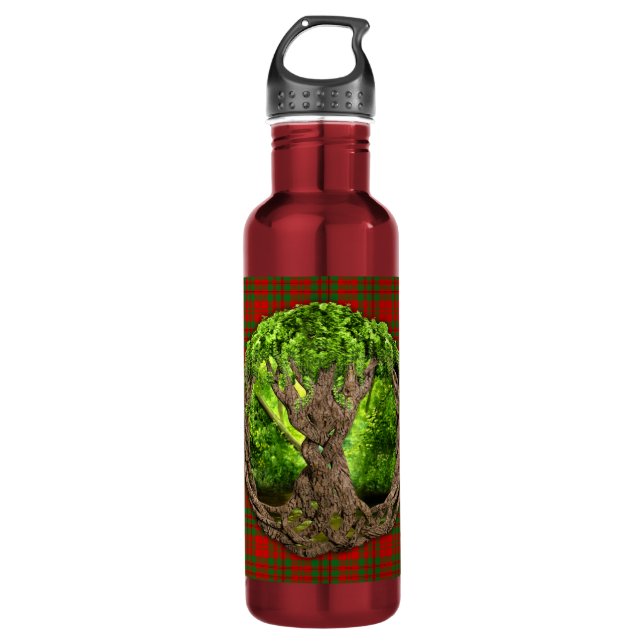 Keltischer Baum von Leben-Clan Livingstone Tartan Edelstahlflasche (Vorderseite)