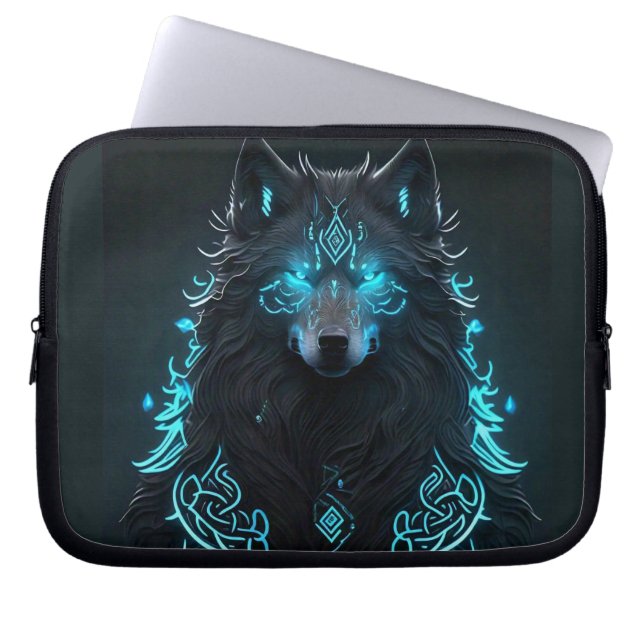 Keltischer blauer Wolf Laptopschutzhülle (Vorderseite)