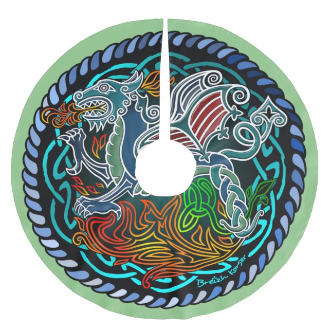 Keltischer Drache Polyester Weihnachtsbaumdecke (Vorderseite)