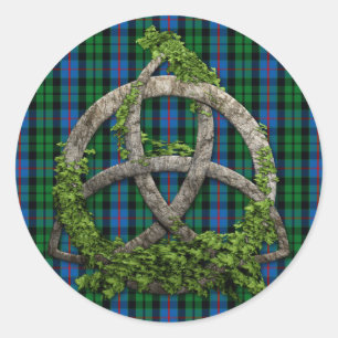 Keltischer Dreiheits-Knoten und ClanMorrisonTartan Runder Aufkleber