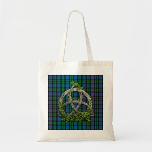 Keltischer Dreiheits-Knoten und ClanMorrisonTartan Tragetasche (Vorne)