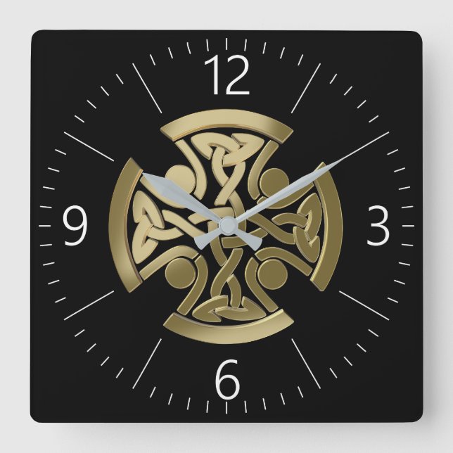 Keltischer Goldener Knoten Quadratische Wanduhr (Vorderseite)