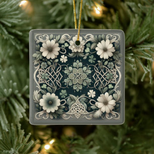Keltischer Kleeblatt-Blumen-Charm Keramikornament