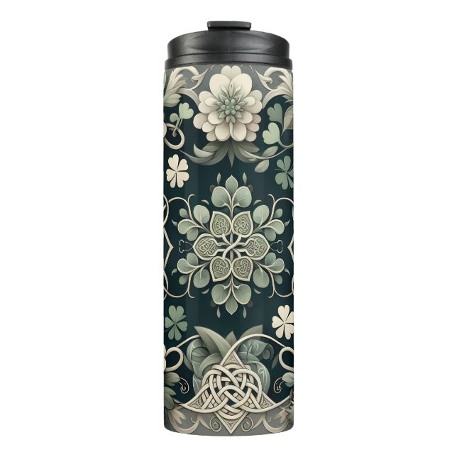 Keltischer Kleeblatt-Blumen-Charm Thermosbecher (Vorderseite)