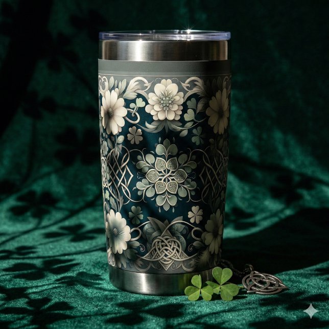 Keltischer Kleeblatt-Blumenanhänger Thermobecher (Celtic Clover Floral Charm Insulated Tumbler MOckup A)