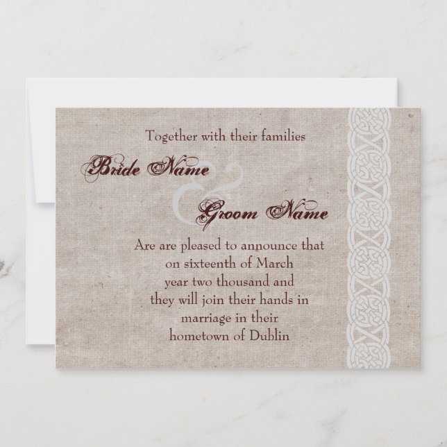 keltischer Knoten auf rustikale Burlap irry tradit Save The Date (Vorderseite)
