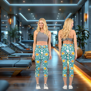 Keltischer Knoten - Grün, Rosa & Gelb Capri Leggings