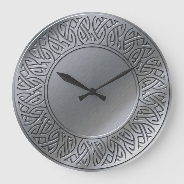 Keltischer Knoten in gebürstetem Silber Große Wanduhr (Vorderseite)