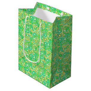 Keltischer Knoten-irisches Borten-Muster-Grün-Gel Mittlere Geschenktüte