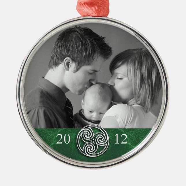 Keltischer Knoten Triskelion grünes WeihnachtsFoto Silbernes Ornament (Vorne)