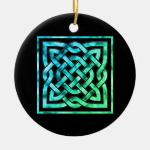 Keltischer Knotenkreis - Quadratisch Blau Grün Keramikornament