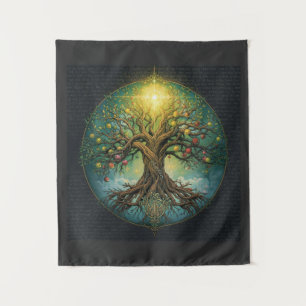 Keltischer Lebensbaum Yggdrasil Glow Magischer Nor Wandteppich