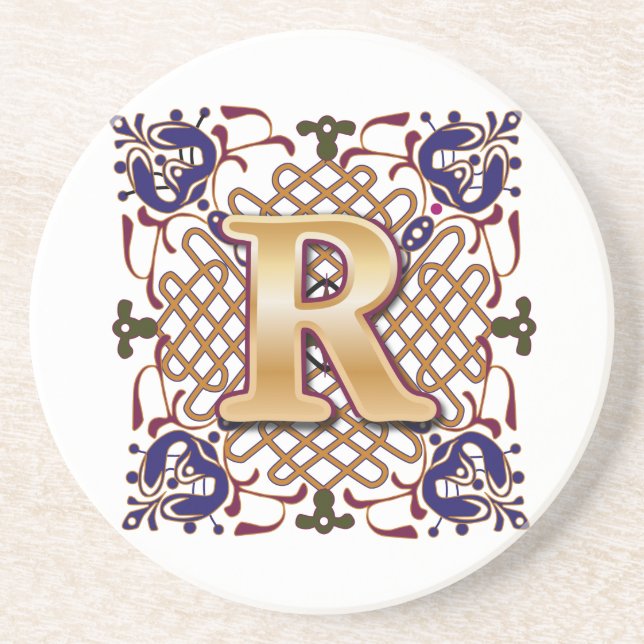 Keltischer Monogramm-Buchstabe R Sandstein Untersetzer (Vorne)
