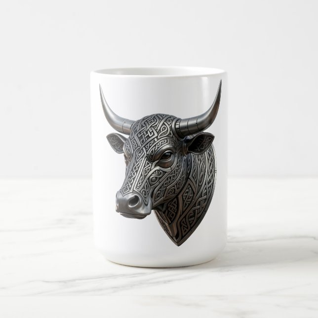 Keltischer Silber Stierkopf Wikinger Keltisch Kaffeetasse (Mittel)