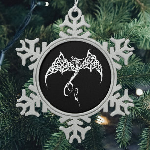 Keltischer Stammesdrache Knotenwerk Schwarz Weiß F Schneeflocken Zinn-Ornament