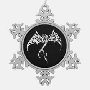 Keltischer Stammesdrache Knotenwerk Schwarz Weiß F Schneeflocken Zinn-Ornament