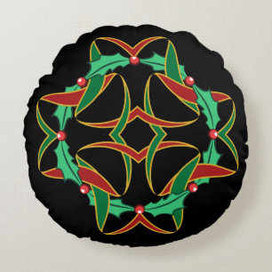 Keltischer Weihnachtsstechpalmen-Kranz Rundes Kissen