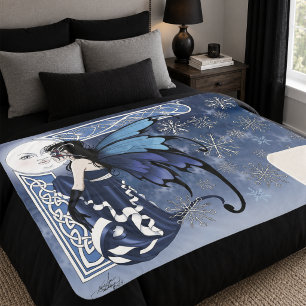 Keltischer Wintermond Fee Blaue Schneeflocken Fant Sherpadecke