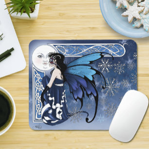 Keltischer Wintermond Feenblauer Schneeflocken Fan Mousepad