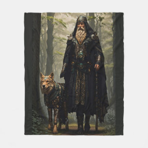 Keltischer Zauberer und Wolf Fleecedecke