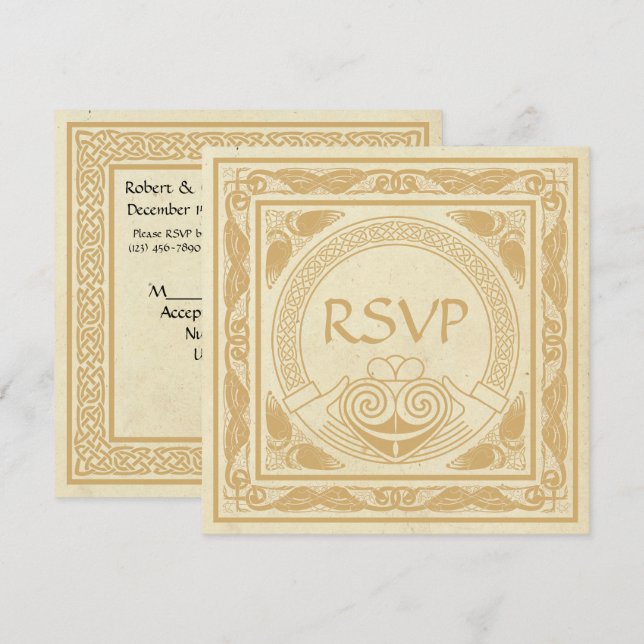 keltisches Design mit Claddagh Wedding RSVP Einladung (Vorne/Hinten)