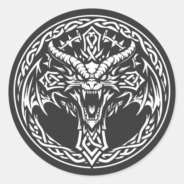 Keltisches Drachen-Emblem von BurnsInHell Runder Aufkleber (Vorderseite)
